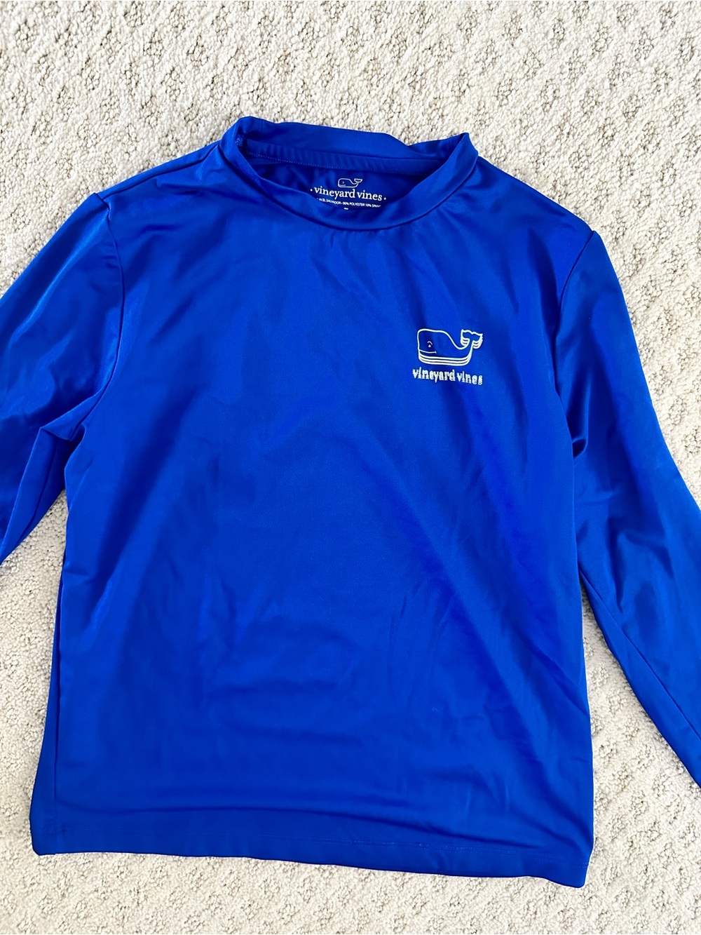 Vineyard Vines Boys Blue Performance Long Sleeve UPF Whale Logo Shirt Size 7